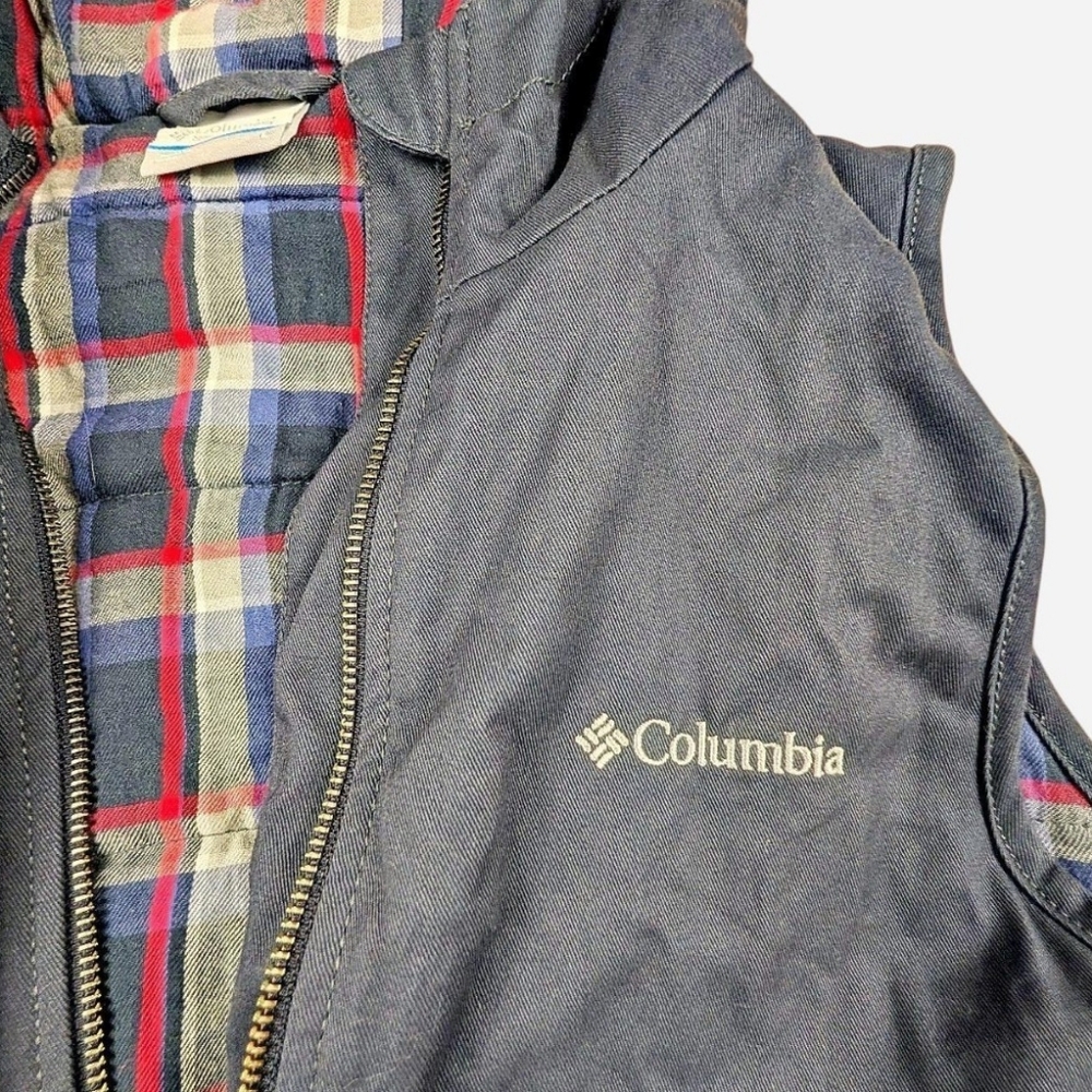 Columbia navy blue vest hood and plaid lining waist cinch size L Outdoor Camping - Picture 3 of 7